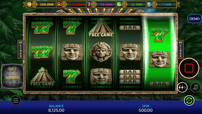 Mayan Madness - リールとラインがあるゲーム画面